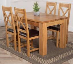 Thats Furniture Dakot 127 x 82cm Oak Dining Table & 4 Berkeley Brown Leather Chairs - Size: 127 x 82 cm - thumbnail 1