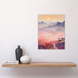 "Artery8 Mist At Sunrise Over Purple Mountains Enchanting Watercolour Unframed Wall Art Print Poster Home Decor Premium - Size: W12"" x H16""" - thumbnail 4