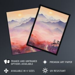 "Artery8 Mist At Sunrise Over Purple Mountains Enchanting Watercolour Unframed Wall Art Print Poster Home Decor Premium - Size: W12"" x H16""" - thumbnail 2
