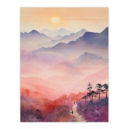 "Artery8 Mist At Sunrise Over Purple Mountains Enchanting Watercolour Unframed Wall Art Print Poster Home Decor Premium - Size: W12"" x H16""" - thumbnail 1