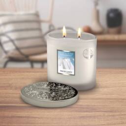 Heart and Home Twin Wick Ellipse Soy Wax Candle - Fresh Linen in Cool White - thumbnail 3