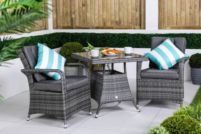 Thats Furniture Arizona Square Rattan Garden Bistro Table & Chairs Set 2 Seater in Grey - image 1
