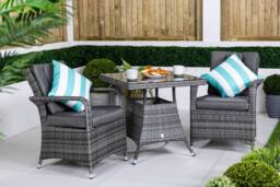 Thats Furniture Arizona Square Rattan Garden Bistro Table & Chairs Set 2 Seater in Grey