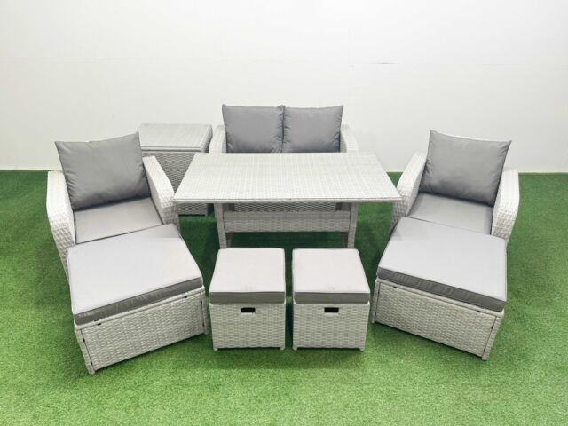 Fimous PE Rattan Lounge Sofa Set 8 Seater Outdoor Garden Furniture Sets in Light Grey - image 1