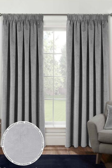 Enhanced Living Velvet, Supersoft, 100% Blackout, Thermal Pair of Curtains with Tape Top in Grey - Size: 117 cm width x 137 cm drop - image 1