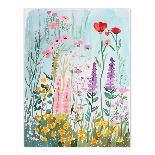 "Artery8 Spring Wild Flower Meadow Watercolour Painting Wall Art Print - Size: W18"" x H24""" - image 1