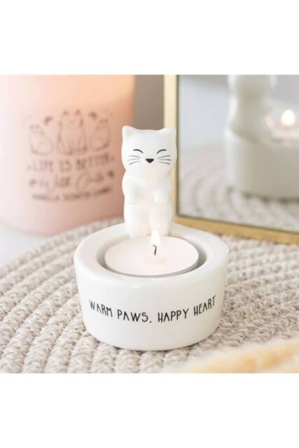 KDMD Warm Paws Cat Tealight Holder - Cozy Home Decor & Gift in White - image 1