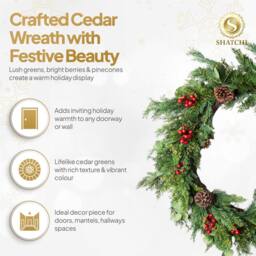 Shatchi Christmas Wreath 90cm Artificial Greenery Red Berry & Pinecone in Green - Size: 800mm - thumbnail 3