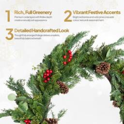 Shatchi Christmas Wreath 90cm Artificial Greenery Red Berry & Pinecone in Green - Size: 800mm - thumbnail 5