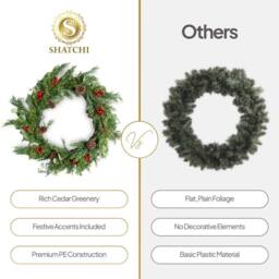 Shatchi Christmas Wreath 90cm Artificial Greenery Red Berry & Pinecone in Green - Size: 800mm - thumbnail 8