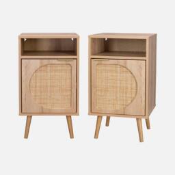 sweeek Pair Of Wood & Rounded Cane Rattan Bedside Tables in Light Brown - thumbnail 3