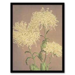 Artery8 Three Yellow Chrysanthemum Vintage Japan Framed Wall Art Print Kazumasa - Size: A4 - thumbnail 1