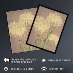 Artery8 Three Yellow Chrysanthemum Vintage Japan Framed Wall Art Print Kazumasa - Size: A4 - thumbnail 2