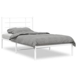 Berkfield Home Metal Bed Frame without Mattress with Headboard White 100x190cm - Size: 100x190 cm - thumbnail 2