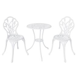 Charles Bentley 3 Piece Tulip Cast Aluminium Patio Bistro Set Table & 2 Chairs in White - thumbnail 3