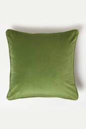 Homescapes Filled Velvet Cushion with Piped Edge 46 x 46 cm in Olive - thumbnail 1