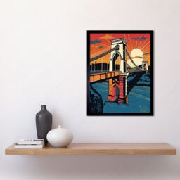 "Artery8 Wall Art Print Clifton Suspension Bridge Sunset Modern Pop Art Framed in Black - Size: W12"" x H16""" - thumbnail 2