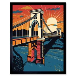 "Artery8 Wall Art Print Clifton Suspension Bridge Sunset Modern Pop Art Framed in Black - Size: W12"" x H16""" - thumbnail 1