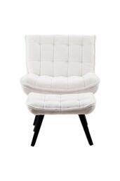 Living and Home Minimal Comfy Chair with Footstool Set for Living Reading Room in Beige - thumbnail 3