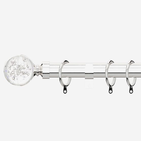 New Edge Blinds Polished Chrome 28mm Glass Bubbles Fixed Length Metal Curtain Pole in Metallic Silver - Size: 370 cm - image 1