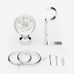New Edge Blinds Polished Chrome 28mm Glass Bubbles Fixed Length Metal Curtain Pole in Metallic Silver - Size: 370 cm - thumbnail 3
