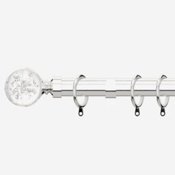 New Edge Blinds Polished Chrome 28mm Glass Bubbles Fixed Length Metal Curtain Pole in Metallic Silver - Size: 370 cm - thumbnail 1