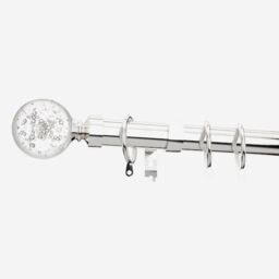 New Edge Blinds Polished Chrome 28mm Glass Bubbles Fixed Length Metal Curtain Pole in Metallic Silver - Size: 370 cm - thumbnail 2
