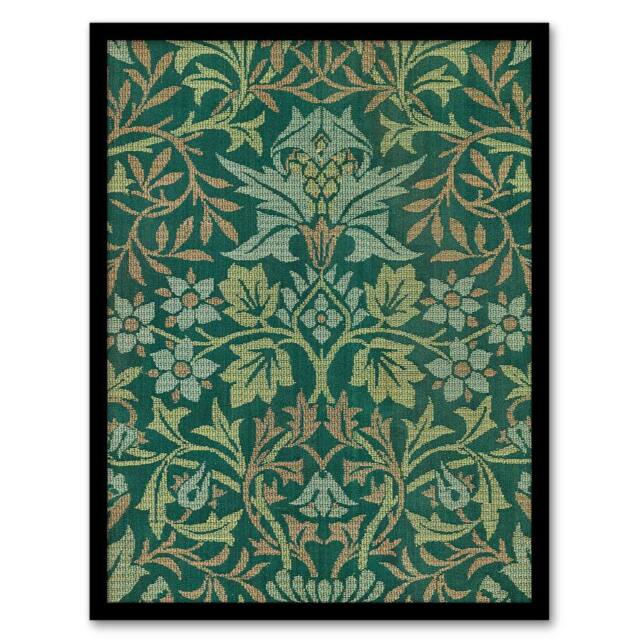 Artery8 William Morris Framed Wall Art Print Flower Garden Textile Detail in Green - Size: A4 - image 1