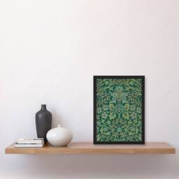 Artery8 William Morris Framed Wall Art Print Flower Garden Textile Detail in Green - Size: A4 - thumbnail 2