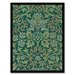 Artery8 William Morris Framed Wall Art Print Flower Garden Textile Detail in Green - Size: A4 - thumbnail 1
