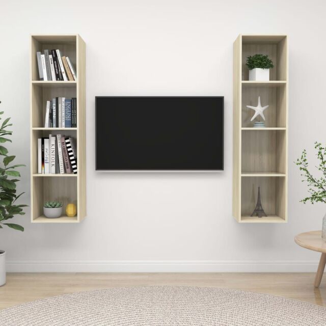 Berkfield Home Wall-mounted TV Cabinets 2 pcs Sonoma Oak Engineered Wood in Brown - image 1