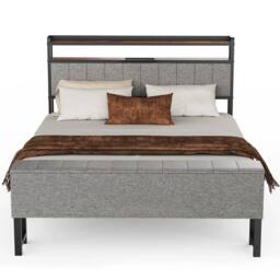 Kelvenix 4FT6 LUXURY GREY FABRIC BED FRAME SET - Size: Single