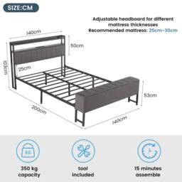 Kelvenix 4FT6 LUXURY GREY FABRIC BED FRAME SET - Size: Single - thumbnail 2