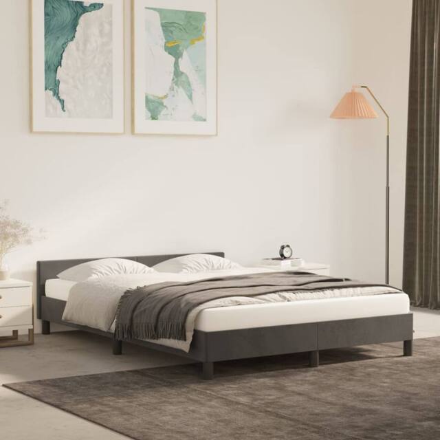 Berkfield Home Bed Frame with Headboard Dark Grey 180x200cm Super King Velvet - image 1