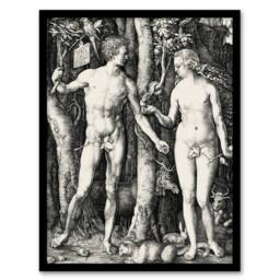 Artery8 Adam & Eve Serpent Temptation Albrecht Durer Framed Wall Art Print in Grey - Size: A4 - thumbnail 1
