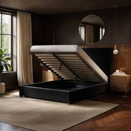 Flair Tiggy Ottoman Bed with Winged Headboard Black Velvet - Size: King - thumbnail 2