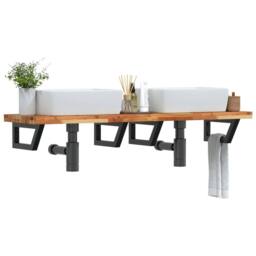 Berkfield Home Basin Shelf Wall Mounted Steel & Solid Wood Acacia in Brown - thumbnail 2
