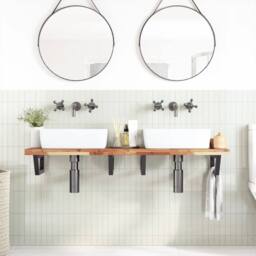 Berkfield Home Basin Shelf Wall Mounted Steel & Solid Wood Acacia in Brown - thumbnail 3