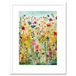 "Artery8 Wall Art Print Mixed Wildflower Bloom In Meadow Folk Artwork Framed 9X7 Inch in White - Size: W7"" x H9""" - thumbnail 1