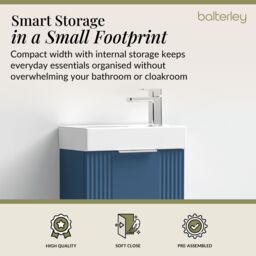 Balterley Retro Floor Standing Bathroom Vanity Basin Unit - 400mm - Satin Blue - thumbnail 4