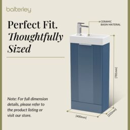 Balterley Retro Floor Standing Bathroom Vanity Basin Unit - 400mm - Satin Blue - thumbnail 5