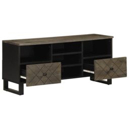 Berkfield Home TV Cabinet Black 100x33x46 cm Solid Wood Mango - Size: 100 x 33 x 46 cm - thumbnail 2