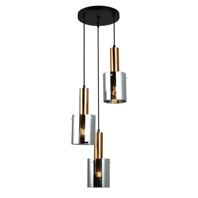 Netlighting Modern Hanging Pendant Brass 3 Light with Glass Smoky Shade E27