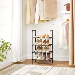 SONGMICS 4-Tier Space Saving Shoe Rack Metal Non-Woven Fabric Shelves in Black - thumbnail 1