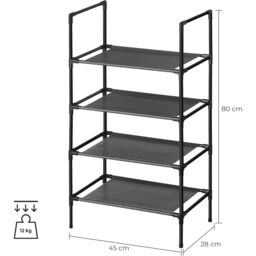 SONGMICS 4-Tier Space Saving Shoe Rack Metal Non-Woven Fabric Shelves in Black - thumbnail 3
