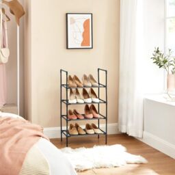 SONGMICS 4-Tier Space Saving Shoe Rack Metal Non-Woven Fabric Shelves in Black - thumbnail 2