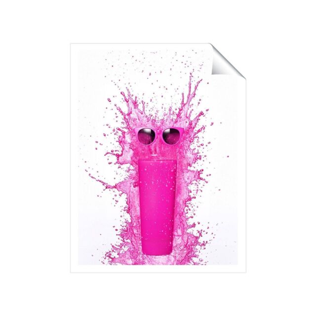 "Warren Reed - Designer Pink Splashart Glass With Glasses Unframed Art Print - Size: W24"" x H36""" - image 1