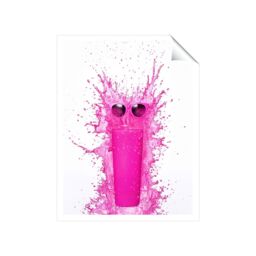 "Warren Reed - Designer Pink Splashart Glass With Glasses Unframed Art Print - Size: W24"" x H36""" - thumbnail 2