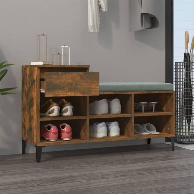 Berkfield Home Shoe Cabinet Smoked Oak 102x36x60 cm Engineered Wood in Brown - Size: 102 x 36 x 60 cm - image 1