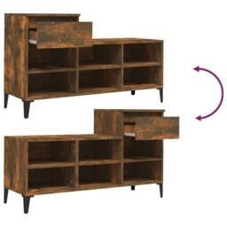 Berkfield Home Shoe Cabinet Smoked Oak 102x36x60 cm Engineered Wood in Brown - Size: 102 x 36 x 60 cm - thumbnail 9